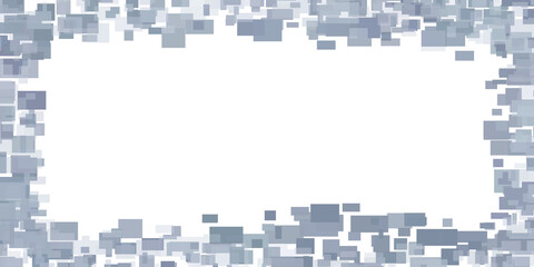 High resolution transparent png banner with frame of grey blue square mosaic pattern at the border for topics like technology, geometric, web, business with a lot of blank space for your content