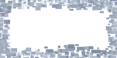 High resolution transparent png banner with frame of grey blue square mosaic pattern at the border for topics like technology, geometric, web, business with a lot of blank space for your content