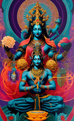 Obraz premium Hindu god religion hinduism shiva brahma vishnu illustration artwork fantasy 