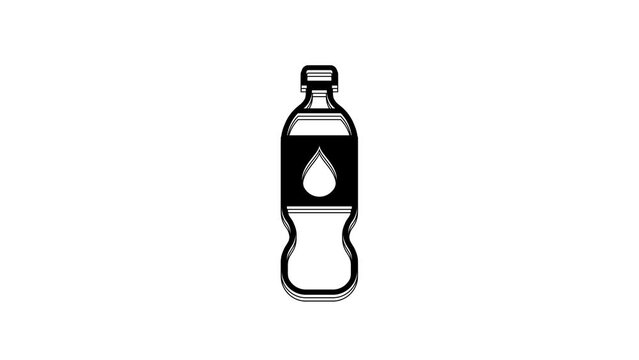 Black Bottle of water icon isolated on white background. Soda aqua drink sign. 4K Video motion graphic animation