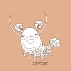 Fototapeta premium Vocabulary Alphabet L For Lobster Digital Stamp Outline 