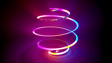 Abstract spherical spiral emitting spectrum neon light. 3D render