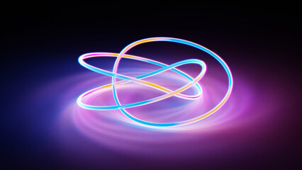 Glowing neon torus knot. 3d render.