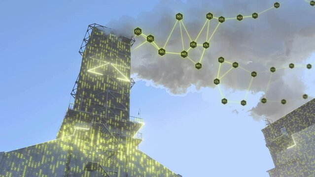 Emission of solid substances into the atmosphere. Environmental pollution visualization. White smoke from the factory chimney, visualization of the release of hazardous components