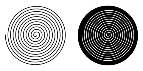 Black spiral in simple style on white background. Spiral in black circle.
