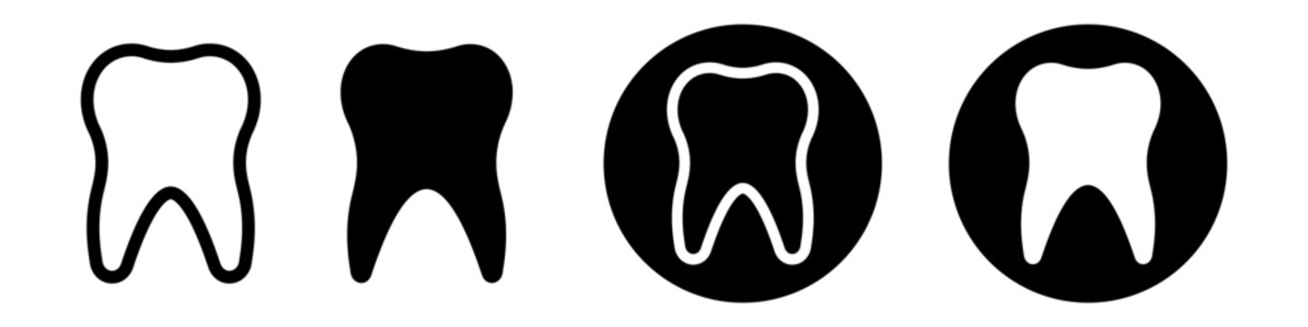 Tooth vector icon. Set of teeth for medical logo design. Tooth black illustration.