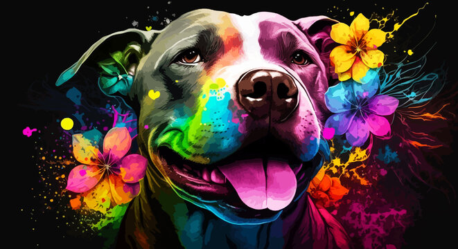 Pitbull Terrier Dog Art - Generative AI