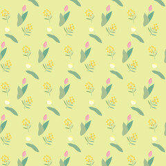 チューリップと菜の花の背景＿シームレスパターンカラー背景