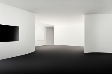 A stark, white wall with intricate architectural details stands alone in an empty room - a perfect canvas, made with generative ai