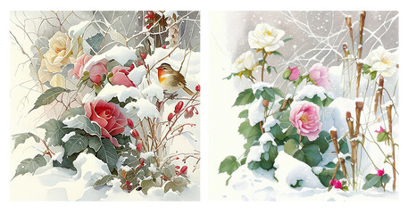 Watercolour floral illustration set. Field flowers for elements collection. Winter garden.Generative ai