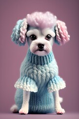 Amigurumi, crochet art illustration of a cute and funny dog. Made from multicolored wool. generative AI.