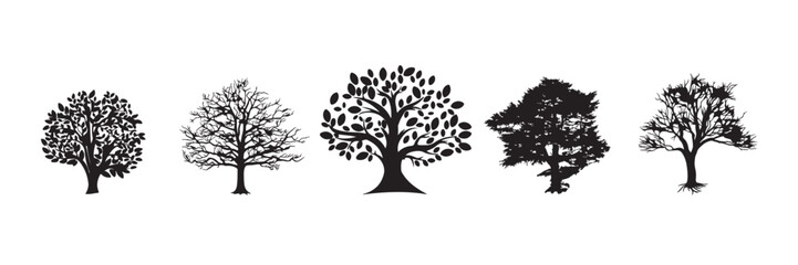 Fototapeta premium Set of trees silhouette isolated on white background.