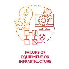 Failure of equipment or infrastructure red gradient concept icon. Power outage. Disaster type abstract idea thin line illustration. Isolated outline drawing. Myriad Pro-Bold font used