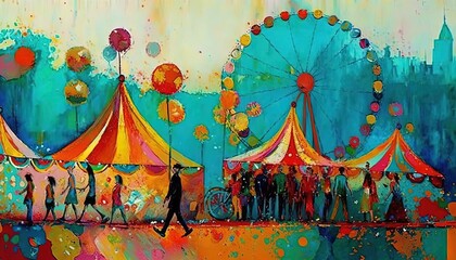 Naklejka premium paint like illustration of circus fun fair carnival festival, idea for artistic background wallpaper, Generative Ai