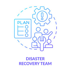 Disaster recovery team blue gradient concept icon. Cooperation. Effective disaster recovery plan abstract idea thin line illustration. Isolated outline drawing. Myriad Pro-Bold font used