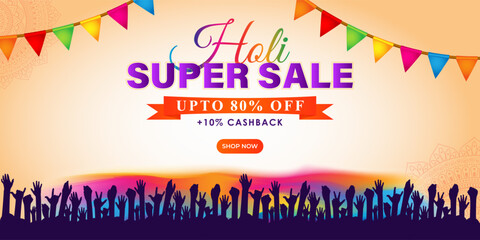 Vector illustration of Happy Holi Sale banner template for app and website