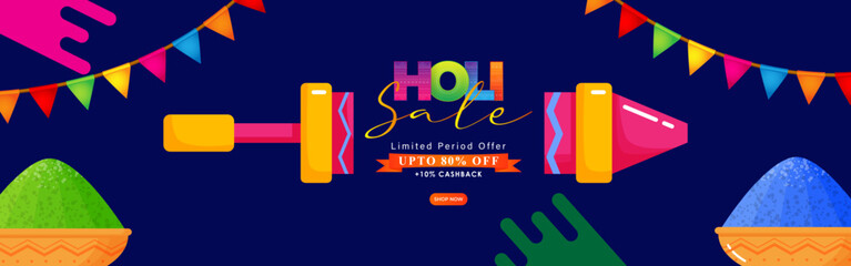 Vector illustration of Happy Holi Sale banner template for app and website