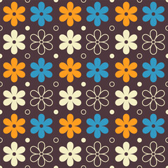 Mid century modern seamless pattern. Retro flowers background for bedding, tablecloth, oilcloth or other textile design in retro style