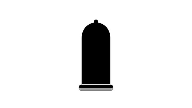 Black Condom safe sex icon isolated on white background. Safe love symbol. Contraceptive method for male. 4K Video motion graphic animation