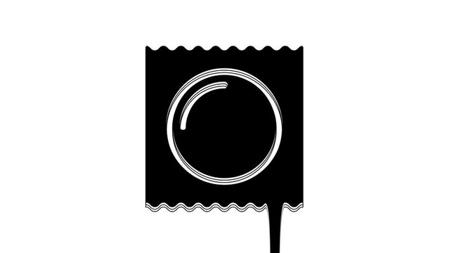 Black Condom in package safe sex icon isolated on white background. Safe love symbol. Contraceptive method for male. 4K Video motion graphic animation