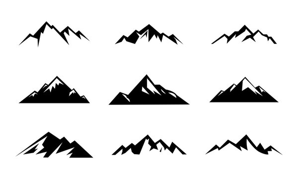 Mountain silhouette , set of black rocky mountain silhouette. Bundle vector. 