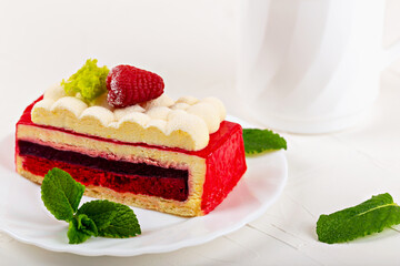 Raspberry cake on a white background