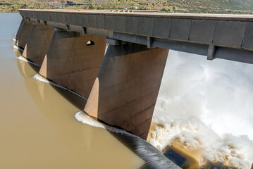 The second largest dam in South Africa, Vanderkloof Dam, overflowing