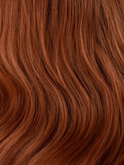 Red wig close-up. Hair texture. Hair dye, salon care, home coloring. 