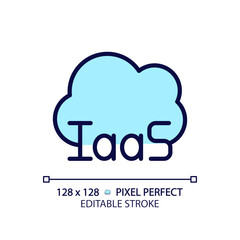 Cloud based IaaS pixel perfect RGB color icon. Online data storage infrastructure service. Organized information. Isolated vector illustration. Simple filled line drawing. Editable stroke