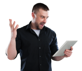 Business person in formal wear holding a digital tablet