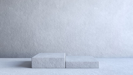Сoncrete geometric podium for product demonstration. 3d square shape on grey сoncrete background. 3d render