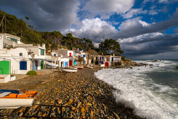 Mediterranean landscape on the Costa Brava in the fishing village of Cala S'Alguer on the coast of the province of Gerona in Catalonia Spain