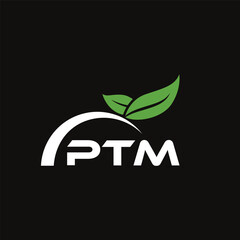 Fototapeta premium PTM letter nature logo design on black background. PTM creative initials letter leaf logo concept. PTM letter design.