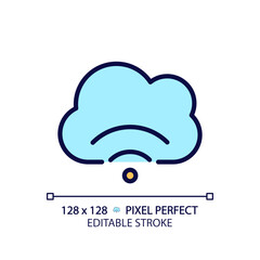 Obraz premium Cloud streaming pixel perfect RGB color icon. Delivering content to viewers. Hosting video files on internet server. Isolated vector illustration. Simple filled line drawing. Editable stroke