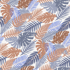 Seamless pattern color flat tropical leaves, fern
