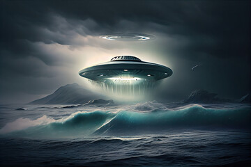 Fototapeta na wymiar UFO sighting - Generative AI illustration