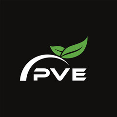 PVE letter nature logo design on black background. PVE creative initials letter leaf logo concept. PVE letter design.
