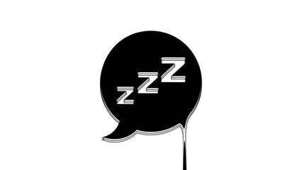 Black Speech bubble with snoring icon isolated on white background. Concept of sleeping, insomnia, alarm clock app, deep sleep, awakening. 4K Video motion graphic animation