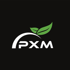 PXM letter nature logo design on black background. PXM creative initials letter leaf logo concept. PXM letter design.