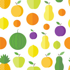 Seamless pattern with fresh fruits in flat style