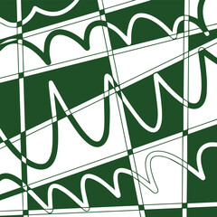 Simple retro dark green doodle stripes line outline decoration vector background isolated on white square template for social media post, cover title, paper and scarf textile prints, poster. 
