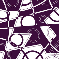 Abstract purple shape geometrical squares outlined lines and circular decoration isolated on vector square white template for social media post, cover title, paper and scarf textile prints, poster. 