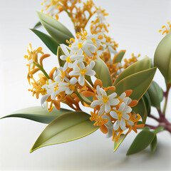 Osmanthus flowers | Osmanthus flowers isolated with white background | Osmanthus flowers for tea label | Generative AI | Hyper realistic | Photorealism | Digital art