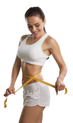 Beautiful slim woman with tape measuring