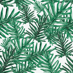 Naklejka na ściany i meble Watercolor seamless pattern with tropical leaves. Beautiful allover print with hand drawn exotic plants. Swimwear botanical design. 