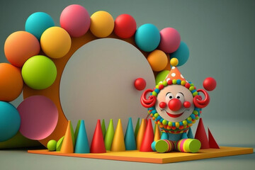 Obraz premium Funny wacky colorful clown on a solid flat background. AI generated. April fool's day.