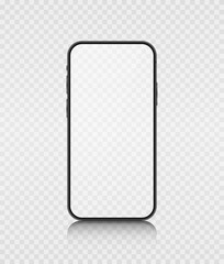 Realistic smartphone layout on a transparent background. 3D mobile phone with transparent screen. Vector illustration.