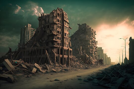 Sunset in the ruined city