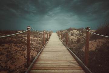 Pathway on a wild dune beach - 574249503