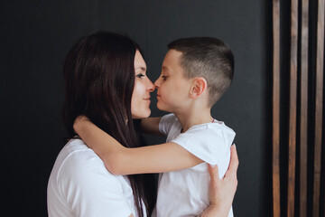 Mom and son photo shoot in the studio.
